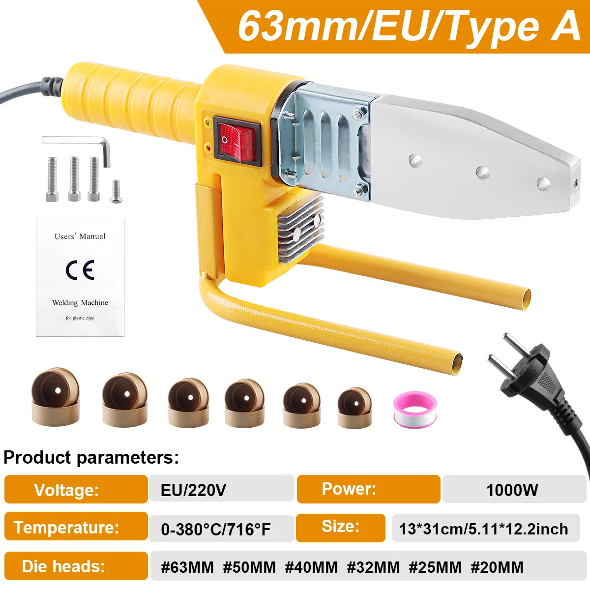 800/1000W Pipe Welding Machine 220V Pipe Welding Iron PB/PP/PE/PPR Pipe Welding Tools, Home Water Pipe Plastic Welding Tools