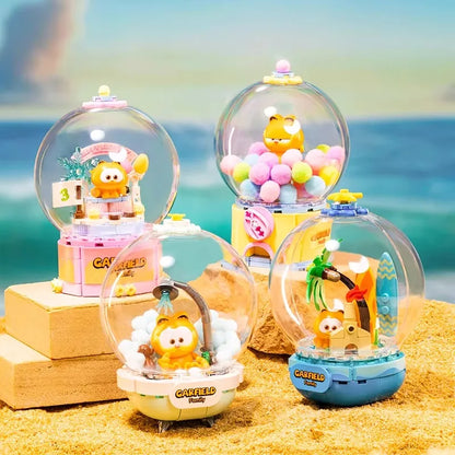 Pantasy Garfield Crystal Ball Series Fun Gashapon Machine Building Block Puzzle Model Desktop Ornament Children's Gift