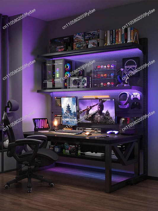 Hole board computer table desktop e-sports table and chair set bedroom home desk bookshelf integrated shelf e-sports room