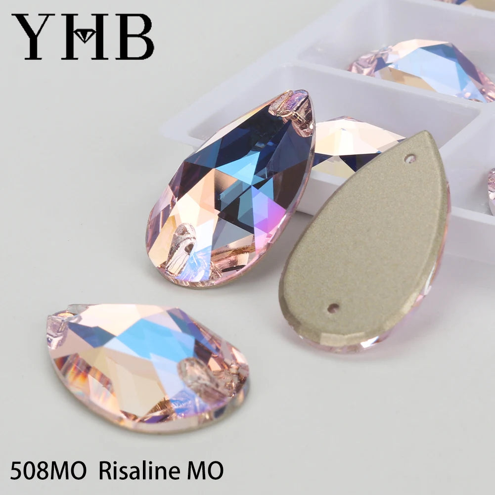 YHB Drop Moonlight Glass Lt Siam Crystal AB Sewing Stones Flatback Sew on Rhinestones For Garment Clothes Bags