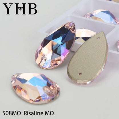 YHB Drop Moonlight Glass Lt Siam Crystal AB Sewing Stones Flatback Sew on Rhinestones For Garment Clothes Bags