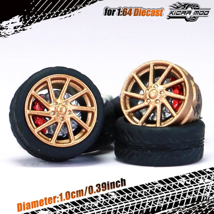 Kicarmod 1/64 Model Car ABS Wheels with Rubber Tire Brake Disc Refitting Parts Diameter 10mm For Model Car Tomica
