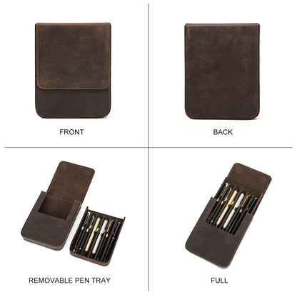 Luxury Genuine Leather 6 Slots Pen Case With Removable Pen Tray Holder Pencil Case Office School Supplies Pouch Creative Gift