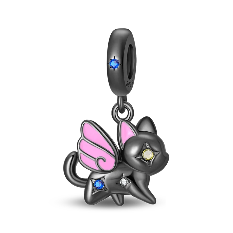 Black Series 925 Sterling Silver Mystical Luck Black Cat Magic Protection Charm Fit DIY Bracelet Necklace Niche Gothic Gifts