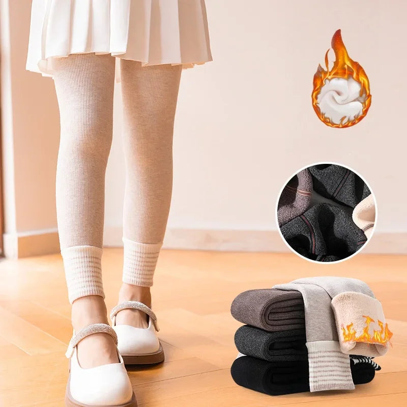 Autumn Winter Korean Style Kids Clothes 0-15Y Girl Thick Warm Leggings Striped Cuffs Fashion Girls' Nine Point Pants