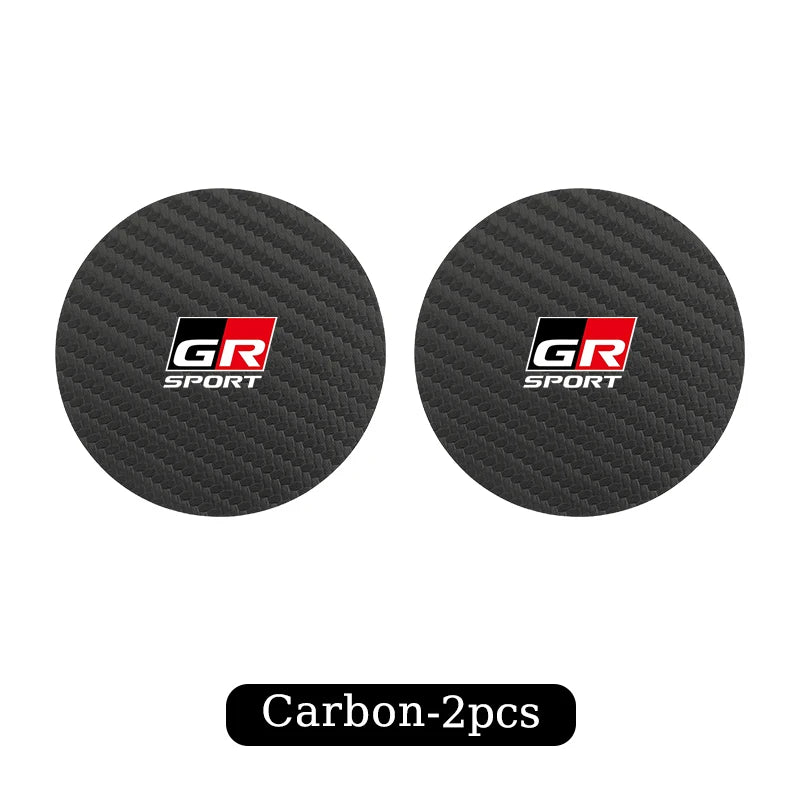 2Pcs Car Carbon Leather Water Cup Pad Anti-noise Coaster For Toyota GR Corolla Yaris Aygo Prius CHR Camry Auris Avensis Cruiser