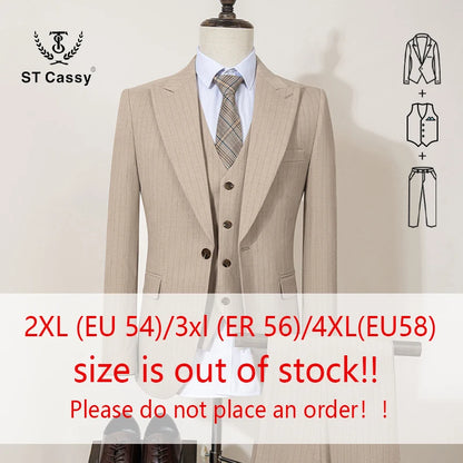 ST Cassy High-Quality Black Striped Suit Slim Fit Luxurious and Elegant Men's Business Suit Wedding Fashion Clothing 3-Piece Set