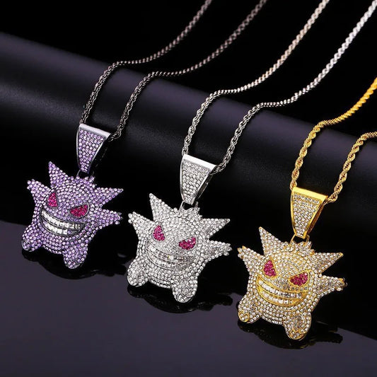 New Cartoon Pokemon Gengar Anime Figure Metal Necklace Decorative Necklace Hip Hop Necklace Jewelry Accessories Boys Gifts Toys