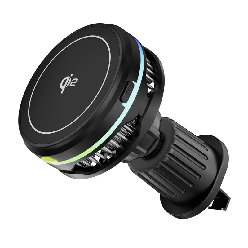 QI2 Ice Cooling Tempered Glass RGB Magnetic Wireless Car Charger Fast Charging Radiator For Magsafe iPhone 12-16 Phone Holder