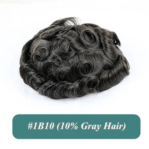 5 Inches Human Hair Brown Gray Blonde Natural Hairline Men's Toupee Long Last 0.1mm Poly Skin Silicon Base #4 1b50 Hair Replace