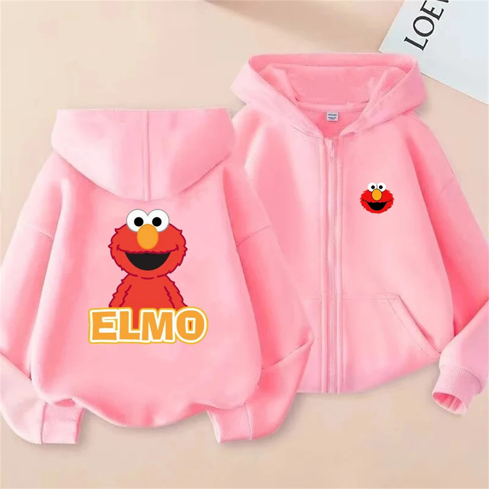 Elmo SESAME STREET Zipper Style Hoodies Boys Coat Children Girls Pink Age 3-12 Leisure Kids Sweatshirts Festival Gifts