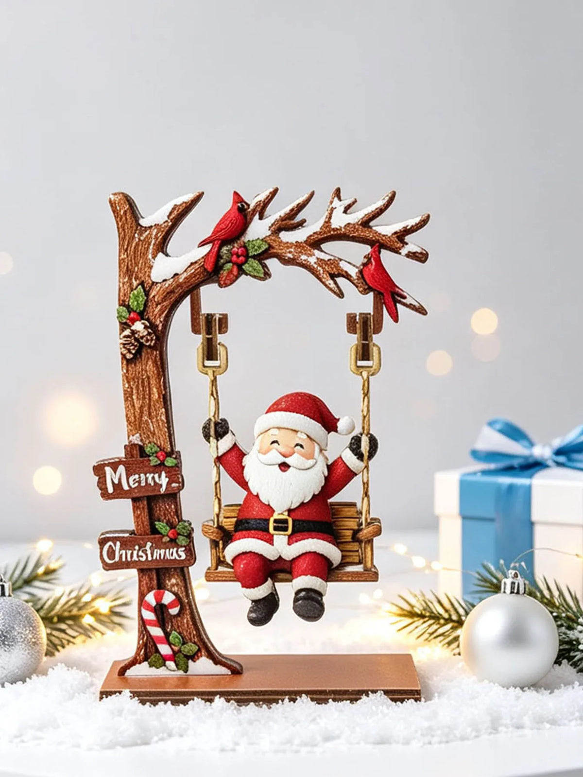 Wooden Christmas Decoration Ornaments, Fun Swing-Themed Christmas Crafts, Suitable for Tabletop Centerpieces, Holiday Party Decorations, Home Office Desktop Bookshelf Decorations
