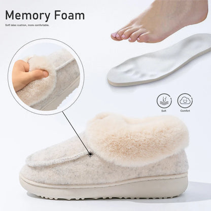 Platform Slippers Women Wedge Memory Foam  TPR Non Slip Sole Warm Fuzzy Winter Durable Bedroom Shoes Cozy Comfort
