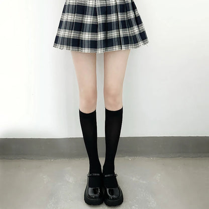 Solid Color Black White Long Socks Women Stockings JK Girls Thigh High Stockings Velvet Breathable Knee High Socks Stockings Sox