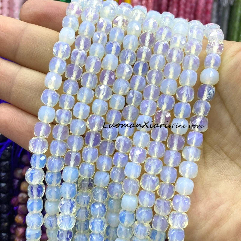 Natural Stone 7-8MM Faceted Square Lapis Lazuli Loose Cube Spacer Beads for Jewelry Making Diy Earrings Bracelets Accessories