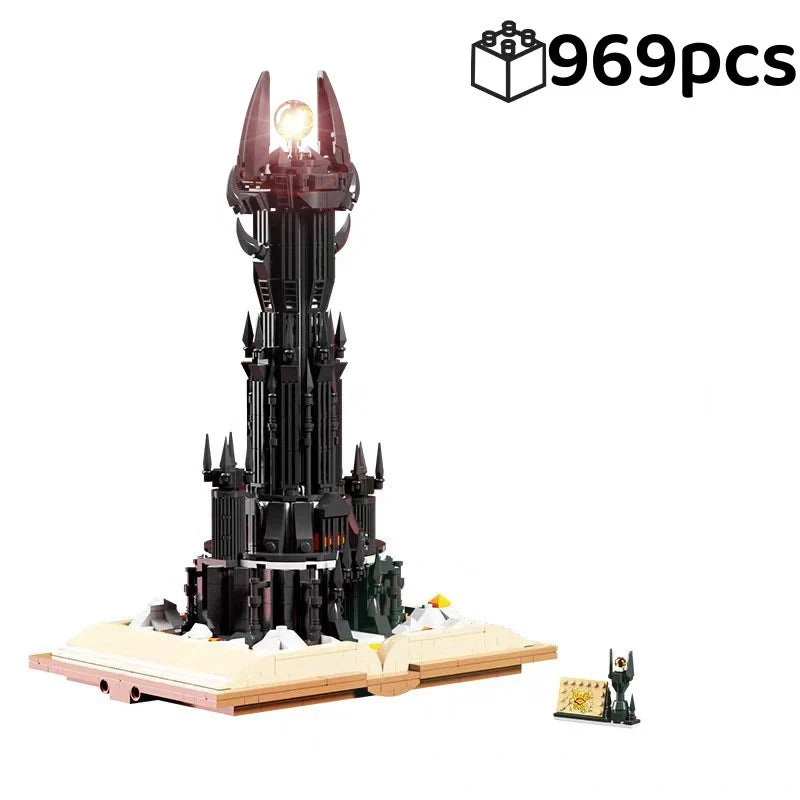 966PCS Black Tower Magic Book Building Blocks Dark Magic Castle Model Assembly Bricks With Lights Educational Toys Holiday Gifts