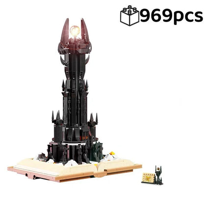 966PCS Black Tower Magic Book Building Blocks Dark Magic Castle Model Assembly Bricks With Lights Educational Toys Holiday Gifts