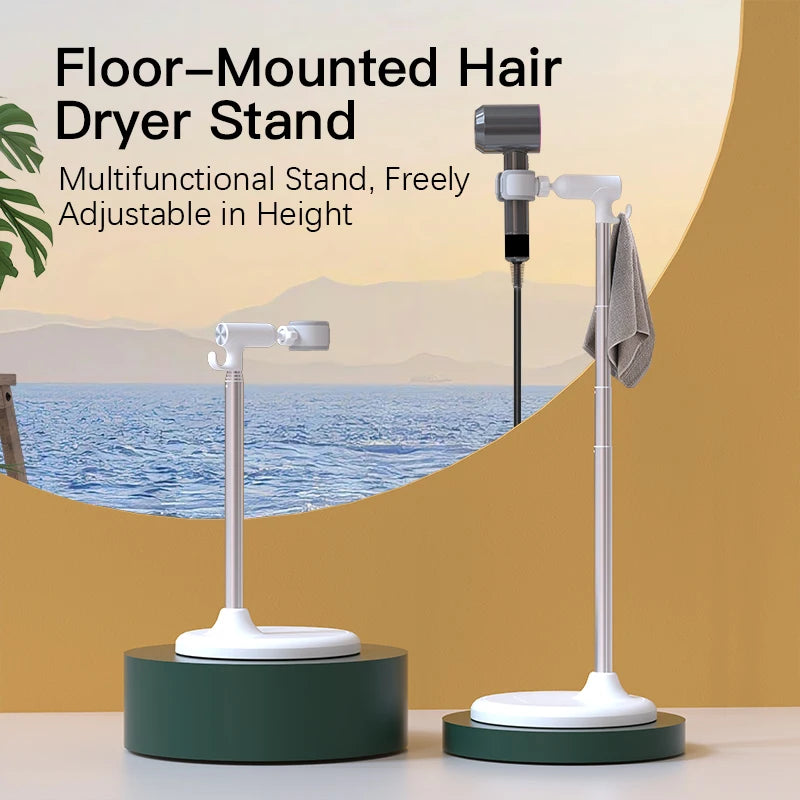 Floor-Standing Hair Dryer Stand for Lazy Person Adjustable Height Non-Slip Base Durable Plastic And Metal Storage for Bathrooms