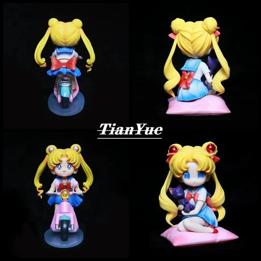 Anime Sailor Moon Tsukino Usagi riding motorcycle Character Vinyl Model Aticulated Figure TOY 12cm