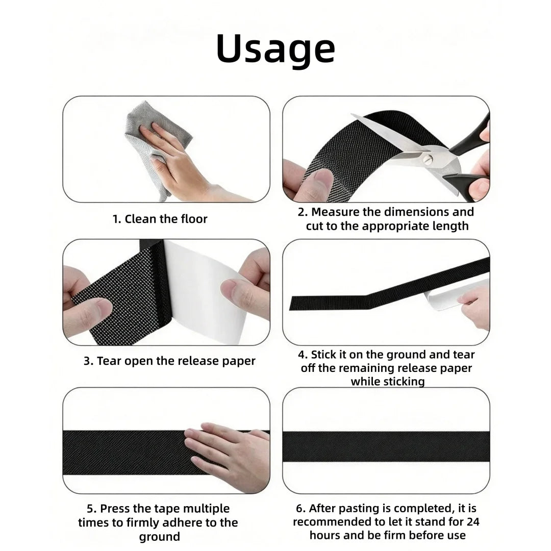 Black Rubber Anti-Slip Tape, Waterproof, Wear-Resistant, Anti-Drop, Non-Slip Sticker, Used for Stairs, Kitchens, and Bathrooms