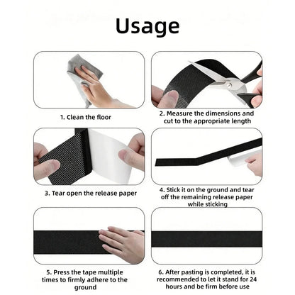 Black Rubber Anti-Slip Tape, Waterproof, Wear-Resistant, Anti-Drop, Non-Slip Sticker, Used for Stairs, Kitchens, and Bathrooms