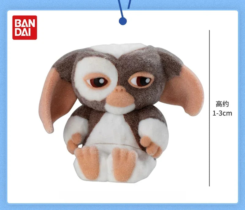 Bandai Genuine Gremlins Gizmo Flocked Mini Figure Capsule Gashapon Horror Movie Character Desktop Ornament Collection Toys Gifts