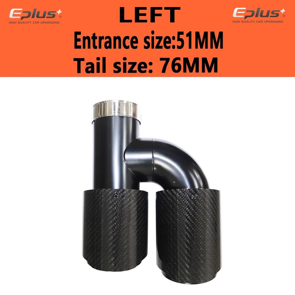 EPLUS Car Carbon Fiber Glossy Muffler Tip H Shape Double Exit Exhaust Pipe Mufflers Nozzle Decoration Universal Stainless Black
