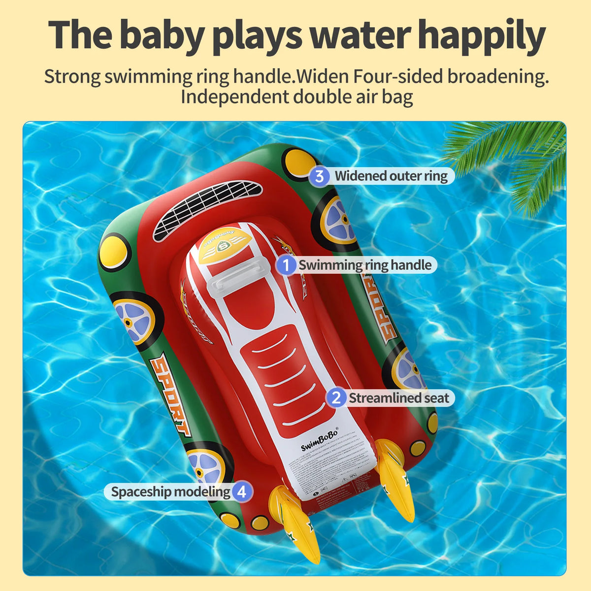 Swimbobo Kids Blue Inflatable Swimming Seat Float Cool Motorboat Ring Floating Thicken PVCFor Summer Baby Swim CircleWater Toy
