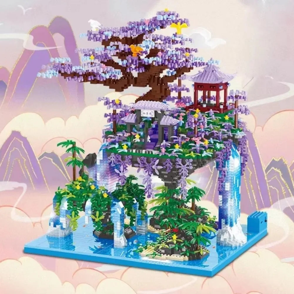 Chinese Ancient Architecture Peach Blossom Pond Castle Model Building Block DIY MINI Diamond Bricks Birthday Gift Children's Toy
