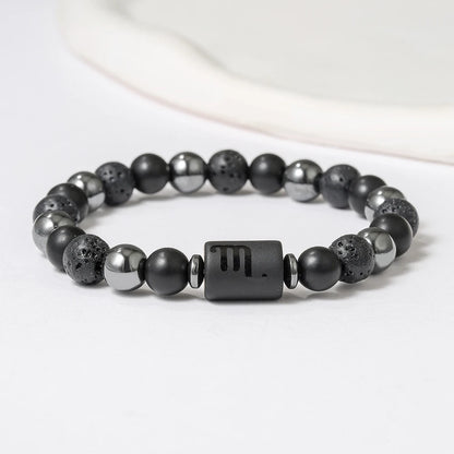 New Arrival 12 Zodiac Energy Bracelet Natural Volcanic Stone Black Retro Handmade Couple Beaded Jewelry