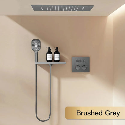 AITANA Gun Grey Luxury Brass Thermostatic Shower System Minimalist Concealed Ceiling Hot & Cold Water 3-Function Bathroom Mixer