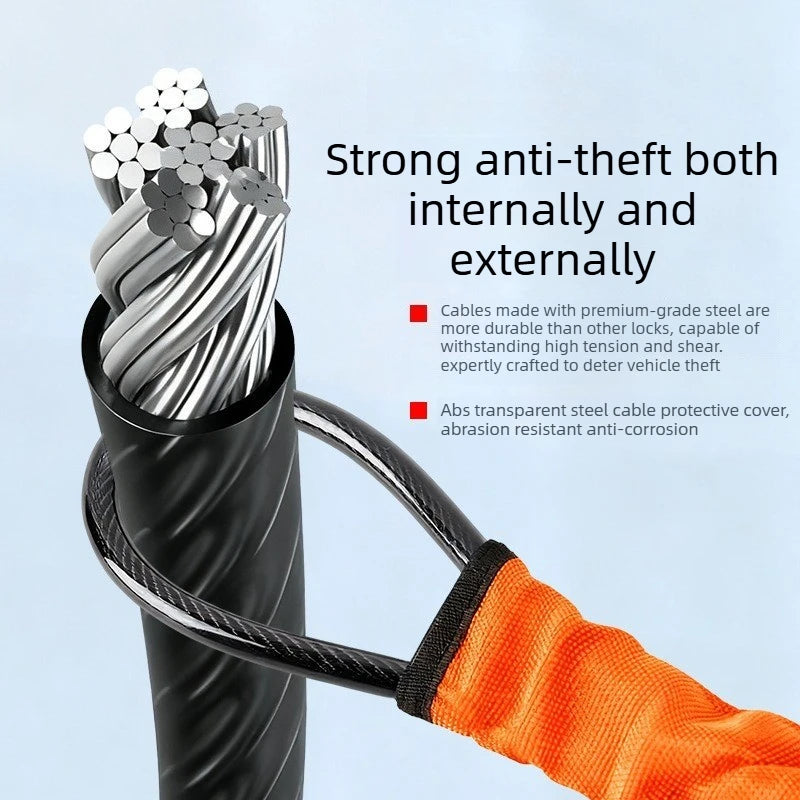 Universal Anti Theft Protection Device Car Steering Wheel Lock with Seat Belt Socket Steel Rope for Truck SUV Van RV with Keys