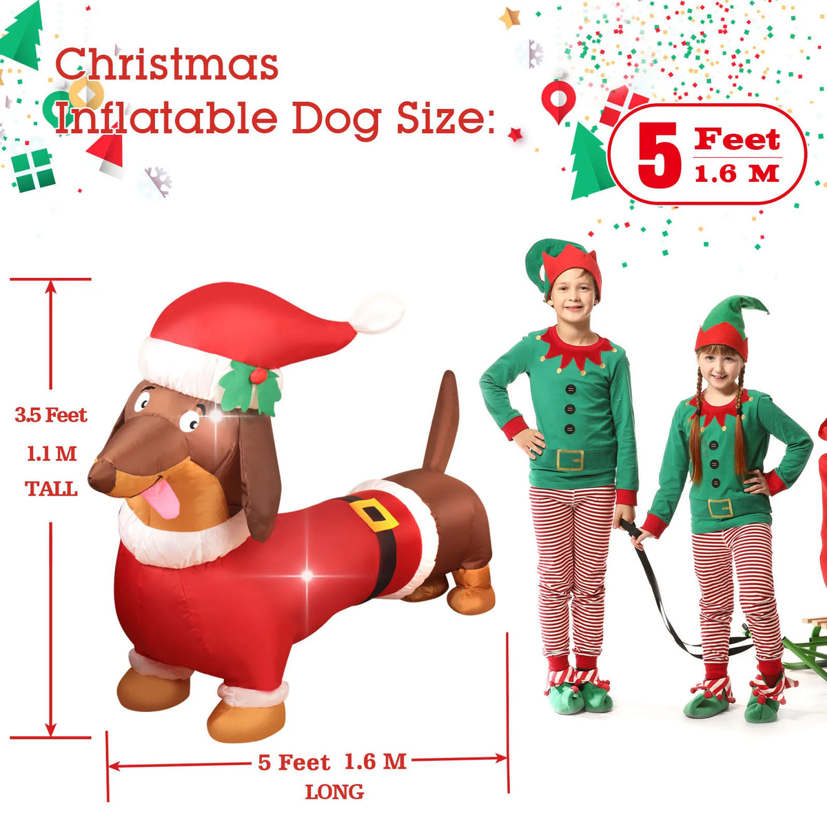 5FT Christmas Inflatable Dachshund Dog LED Lighted Blow Up Outdoor Yard Lawn Decoration for Home Garden Winter Holiday Party