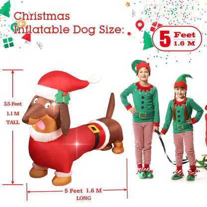 5FT Christmas Inflatable Dachshund Dog LED Lighted Blow Up Outdoor Yard Lawn Decoration for Home Garden Winter Holiday Party