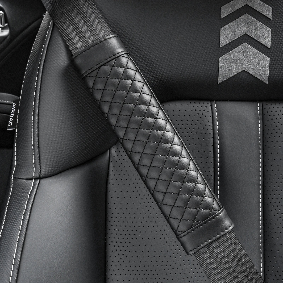 Leather Car Seat Belt Shoulder Cover Embroidery Wear-resistant Non-slip Leather Safety Cover Car Interior Decoration Products