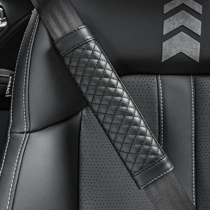 Leather Car Seat Belt Shoulder Cover Embroidery Wear-resistant Non-slip Leather Safety Cover Car Interior Decoration Products