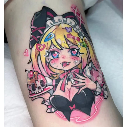 12 Styles Anime Cute Sweet Girl Temporary Tattoos Cartoon Rem Tattoo Body Art Waterproof Lasting Fake Tattoo Stickers