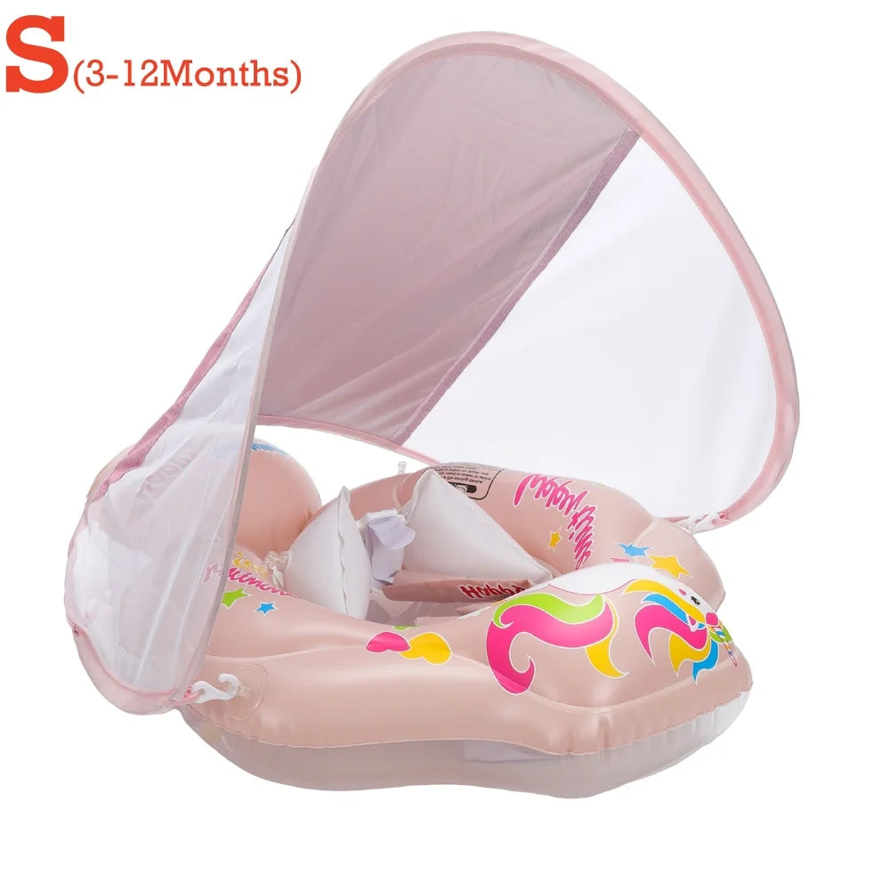 Infant Swimming Float Ring with Canopy Inflatable Kids Bathing Toy Summer Circle Floating Ring for Toddlers Baby Pool Accessory