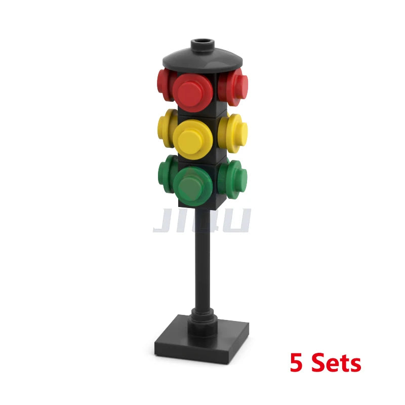 City Traffic Lamp Signpost Railway Barrier Building Blocks MOC Street View Accessories Bricks Speed Limit Indicator Warning Toys