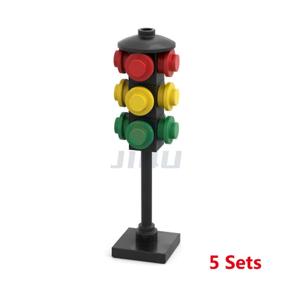 City Traffic Lamp Signpost Railway Barrier Building Blocks MOC Street View Accessories Bricks Speed Limit Indicator Warning Toys