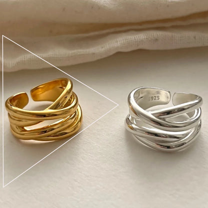 VENTFILLE 925 Sterling Silver Rings INS Fashion Hip Hop Vintage Couples Hollow Lines Punk Thai Silver Party Adjustable  Jewelry