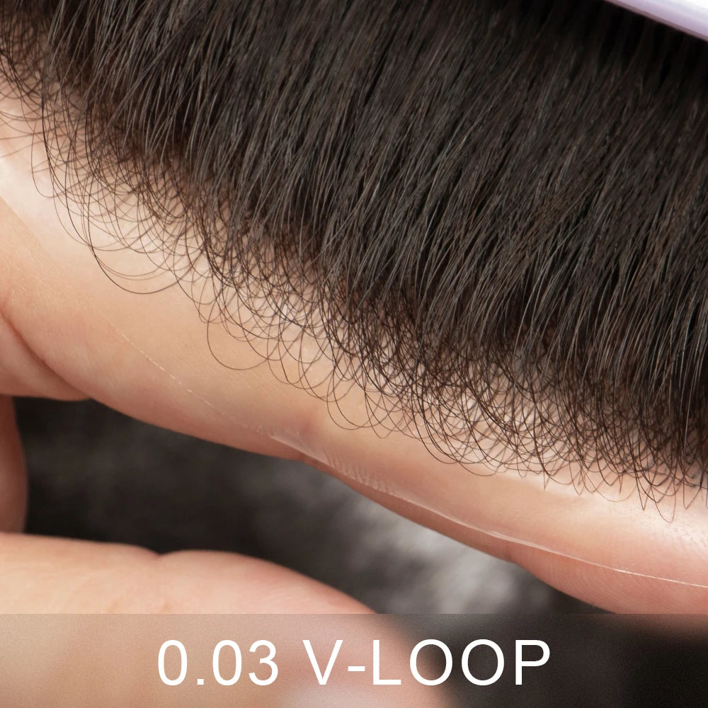 0.03mm Thin Skin Men's Wig 90% 100% Density Human Hair Men Toupee Capillary Prosthesis V Loop Natural Hairline for Hair Loss