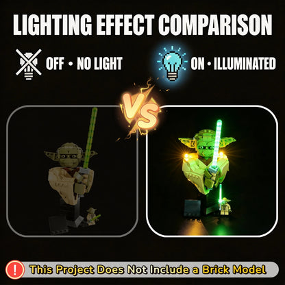 Hprosper 5V LED Light for Star Wars Yoda Bust 75438 Decorative Lamp With Battery Box (Not Include Lego Building Blocks)