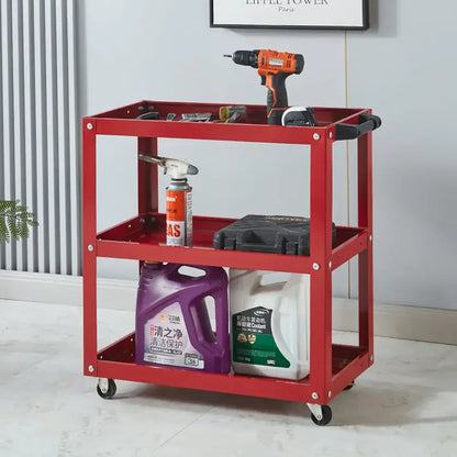Auto Repair 3-Layer Tool Cart with Drawers Multi-Function Workshop Portable Mobile Parts Storage Cart