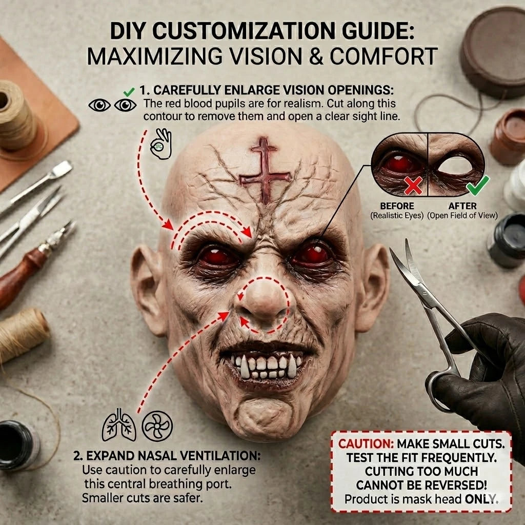 Realistic Full Head Duke Vampire Mask Scary Zombie Demon Design Cross Halloween Horror Party Haunted House Cosplay Accessory