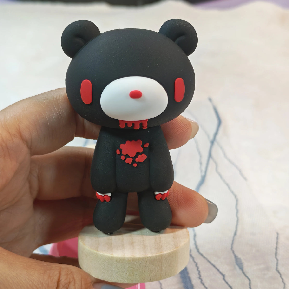 Edgy Bloody Bear Figurines - Pink & black cute-dark designs, ideal for gothic/alternative decor.