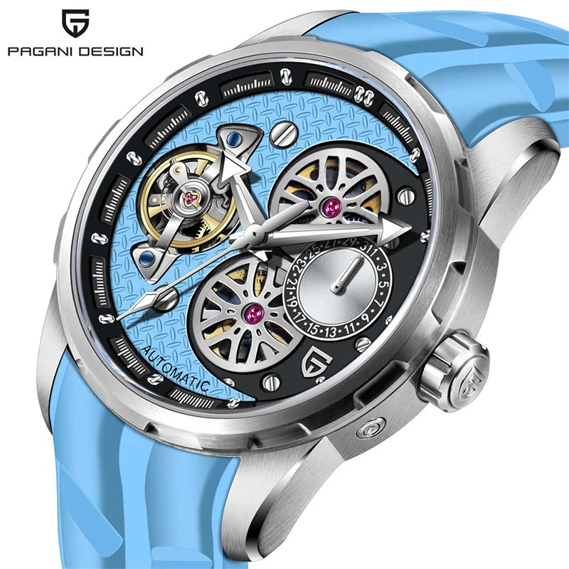 PAGANI DESIGN PD-YS022 Men's Mechanical Watch Tourbillon Skeleton Wristwatch For Men Fluorine Rubber Strap Automatic Watches