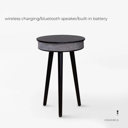 Smart Round Tea Table with Bluetooth Speaker Living Room Corner Table with Wireless Charging Portable Multi-Function Side Table