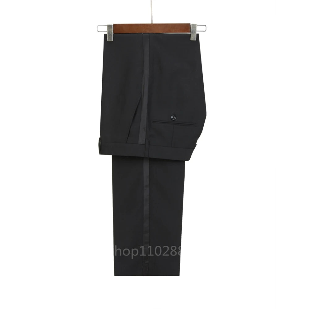 New 2026 Men Suit Black Satin Lapel Tuxedo 2 Pieces Double Breasted Wedding Shawl Lapel Party Costume Groom Male Wear