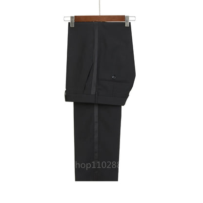 New 2026 Men Suit Black Satin Lapel Tuxedo 2 Pieces Double Breasted Wedding Shawl Lapel Party Costume Groom Male Wear